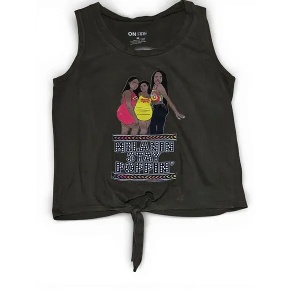 Teen Graphic Tie-Front Tank Top | Sleeveless Casual Top | Size M - Picture 13 of 15